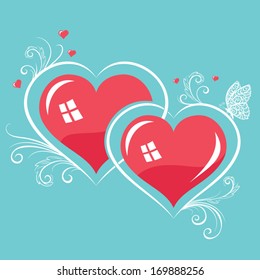 Color vector illustration with two hearts