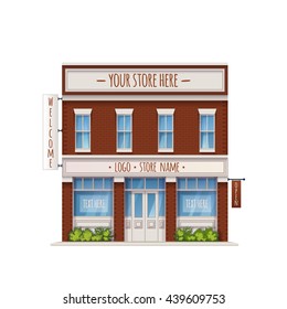 Ilustración vectorial De Color De La Vista Frontal De La Tienda Pequeña Universal Con Copyspace Aislado En Blanco