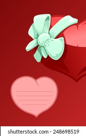 Color vector illustration of Valentine heart with a pink  bow-knot on red background.