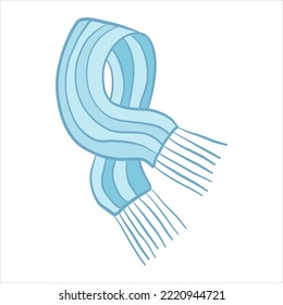 Color vector illustration. Warm knitted winter scarf with stripes and fringes