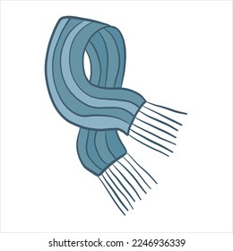 Color vector illustration. Warm knitted winter scarf with stripes and fringes