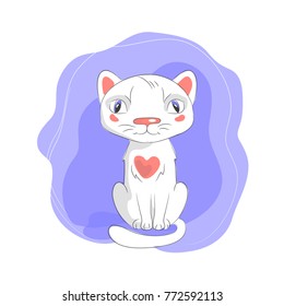 color vector illustration of white cat on violet background