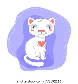 color vector illustration of white cat on violet background