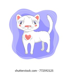 color vector illustration of white cat on violet background