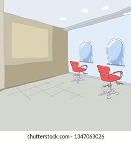 Color vector illustration, workplace of master hairdresser, salon interior