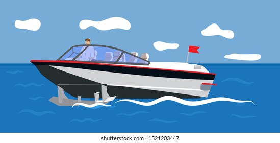 Color vector illustration Yacht against the sky and sea