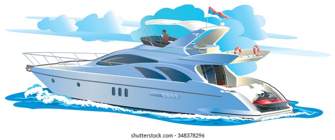 Color vector illustration Yacht against the sky with clouds