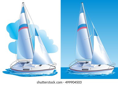 Color vector illustration of the yacht on the sea