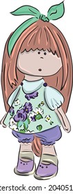 Color vector illustration:cute girl in a dress with violets