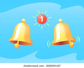 Color vector illustrations of bells symbolizing an alert or notification in different states. Universal concept symbol of a ringing bell, call sign at rest, and an indicator of a received messages.