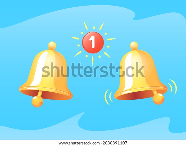 Color vector illustrations of bells symbolizing\
an alert or notification in different states. Universal concept\
symbol of a ringing bell, call sign at rest, and an indicator of a\
received messages.