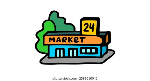 Color vector image of 24 - 7 market on white isolated background