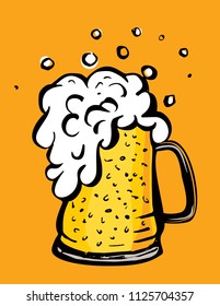 Color vector image of a beer mug. Drink with a lot of foam. Draught beer.Animated image