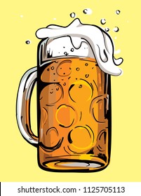 Color vector image of a beer mug. Drink with a lot of foam. Draught beer