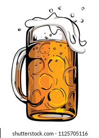 Color vector image of a beer mug. Drink with a lot of foam. Draught beer