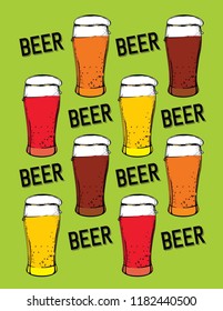 Color vector image of a beer mug. Drink with a lot of foam. Draught beer. Pop art  poster of beer mug