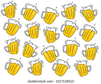 Color vector image of a beer mug. Drink with a lot of foam. Draught beer. Pop art  poster of beer mug