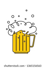 Color vector image of a beer mug. Drink with a lot of foam. Draught beer.Animated image