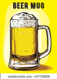 Color vector image of a beer mug. Drink with a lot of foam.