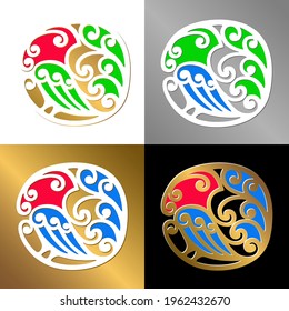 color vector image of a bird of paradise on a branch, silized under a vintage ornament