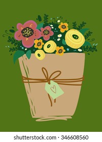 color vector image with a bouquet of flowers, freehand drawing