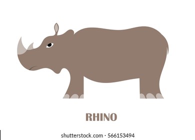 Color vector image Cute Cartoon rhinoceros on a white background. The animal wildlife 
of Africa. Stock vector illustration. Flat style