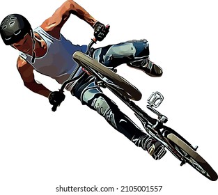 Color vector image of a cyclist on BMX performing extreme stunts