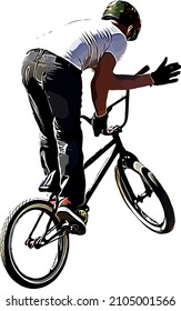 Color vector image of a cyclist on BMX performing extreme stunts