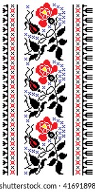 Color vector image of flowers (bud, roses) using traditional Ukrainian embroidery elements. Can be used as pixel-art.