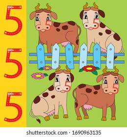 imagen vectorial de color de vaca divertida y números para niños