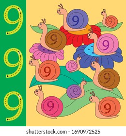 imagen vectorial de color de un caracol divertido y números para niños