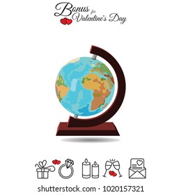 Color vector image. Globe icon. Globe on a wooden stand

