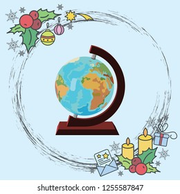Color vector image. Globe icon. Globe on a wooden stand

