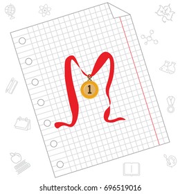 Color vector image. Gold medal on the red ribbon