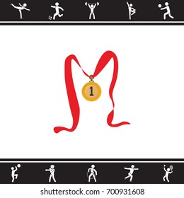 Color vector image. Gold medal on the red ribbon