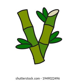 Color vector image of green bamboo with leaves. Logo Template. Vector illustration