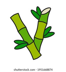 Color vector image of green bamboo with leaves. Logo Template. Vector illustration