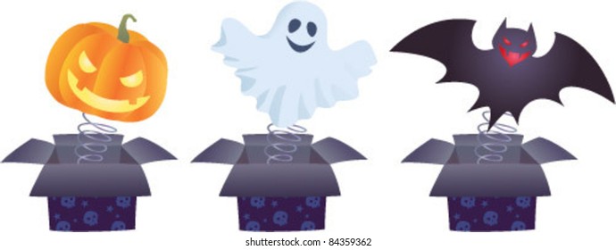 Color vector image of Halloween jack-in-the-boxes