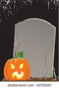 color vector image of Halloween pumpkin on the grave