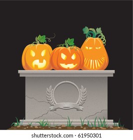 color vector image of Halloween pumpkins on the tombstone