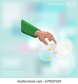 Color vector image. Hand sowing seeds