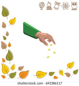 Color vector image. Hand sowing seeds