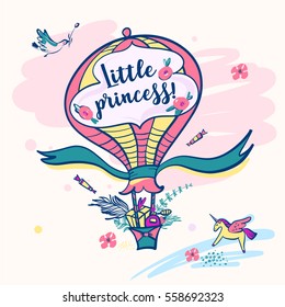 Color vector image for little princess with balloon.