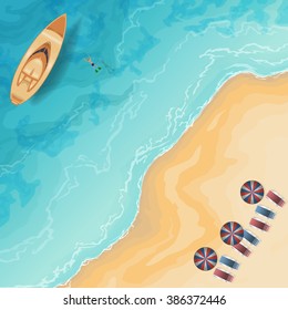 Color Vector Image Of Motor Boats And Beach Top View