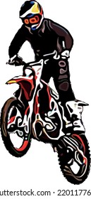 Color vector image of a motorcyclist performing an extreme jump trick
