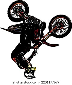 Imagen vectorial de color de un motociclista realizando un truco de salto extremo
