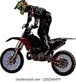 Color vector image of motorcyclist performing an extreme jump trick