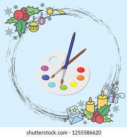 Color vector image. Palette of colors. Paints and a brush for drawing