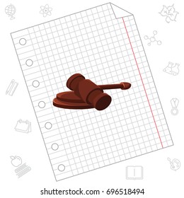 Color vector image. Referee's hammer. Judge's wooden gavel 