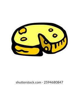 Color vector image of round hard cheese with holes on a white isolated background